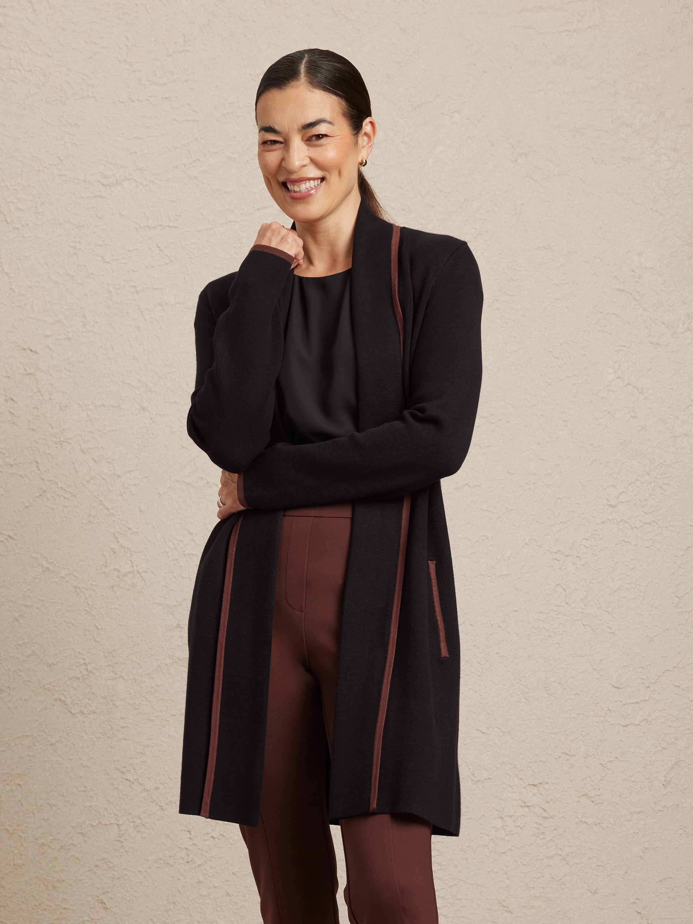 Long Sleeves Veronika Tipped Cardi Coat