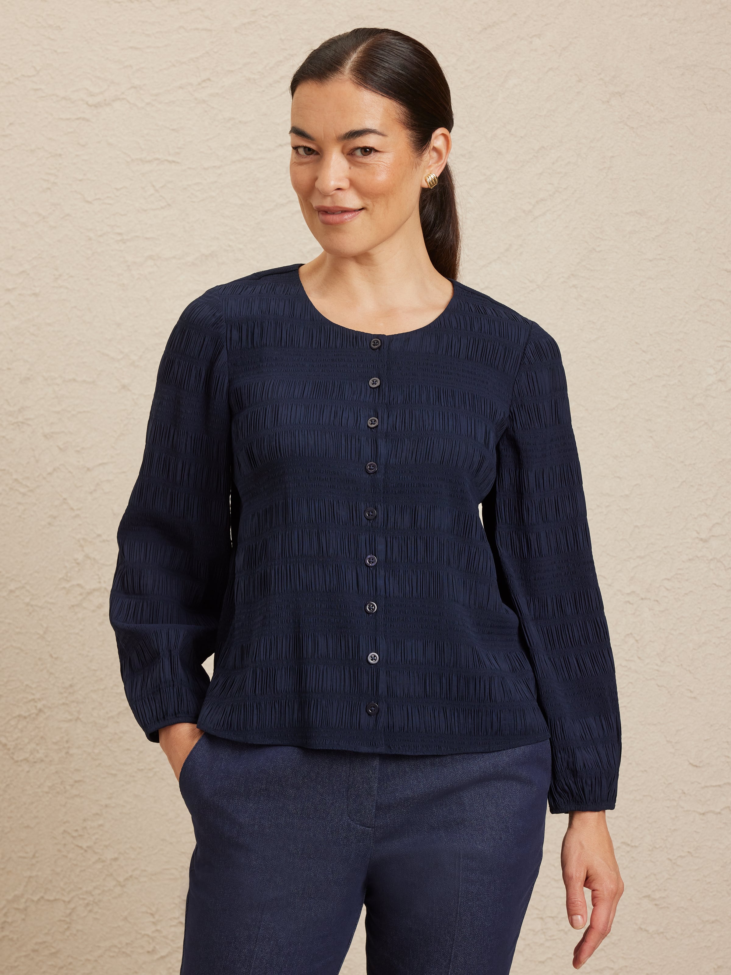 Juni Button Thru Text Top