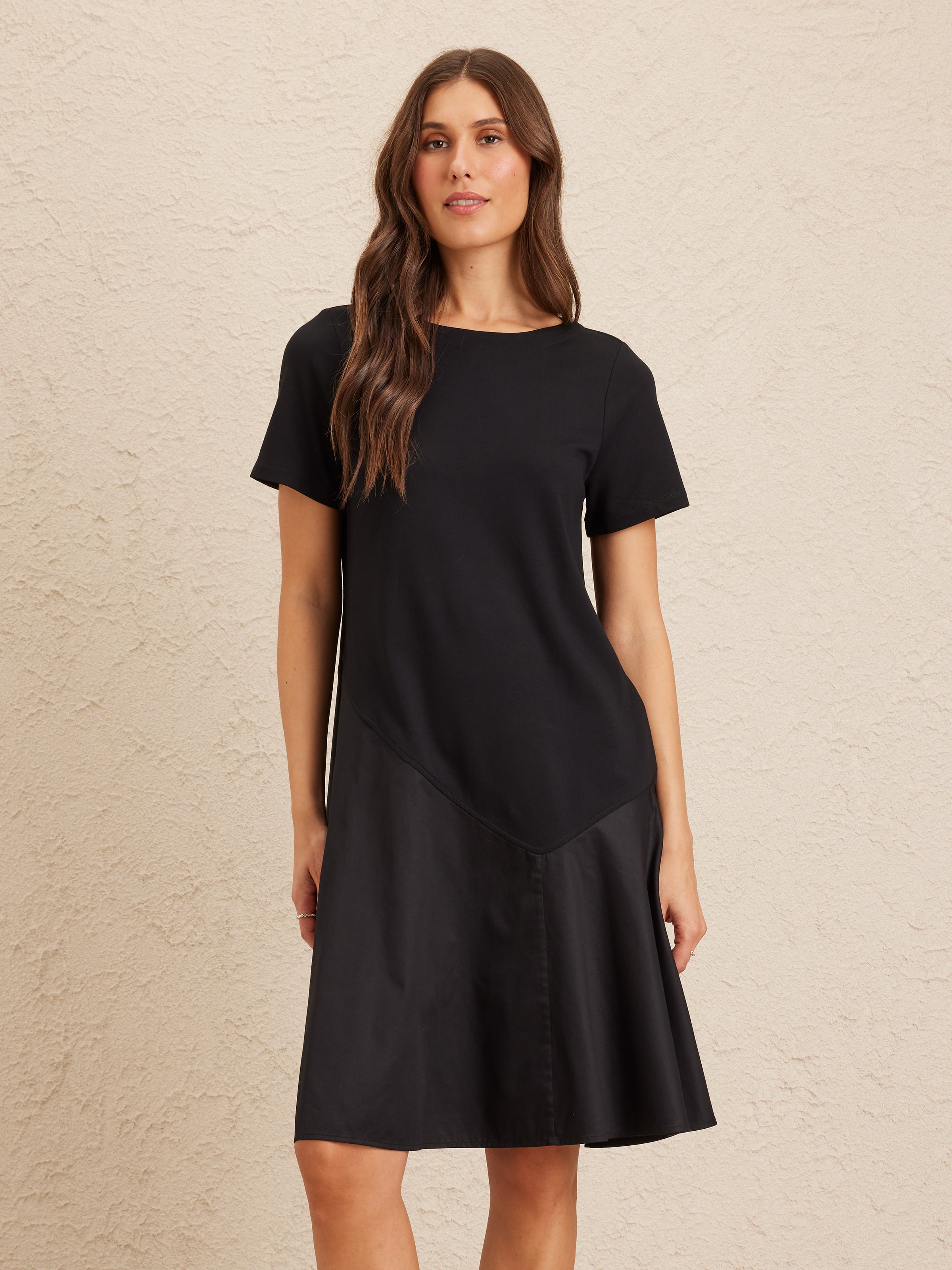 Short Sleeve Molly Mixed Media Tunic Dress