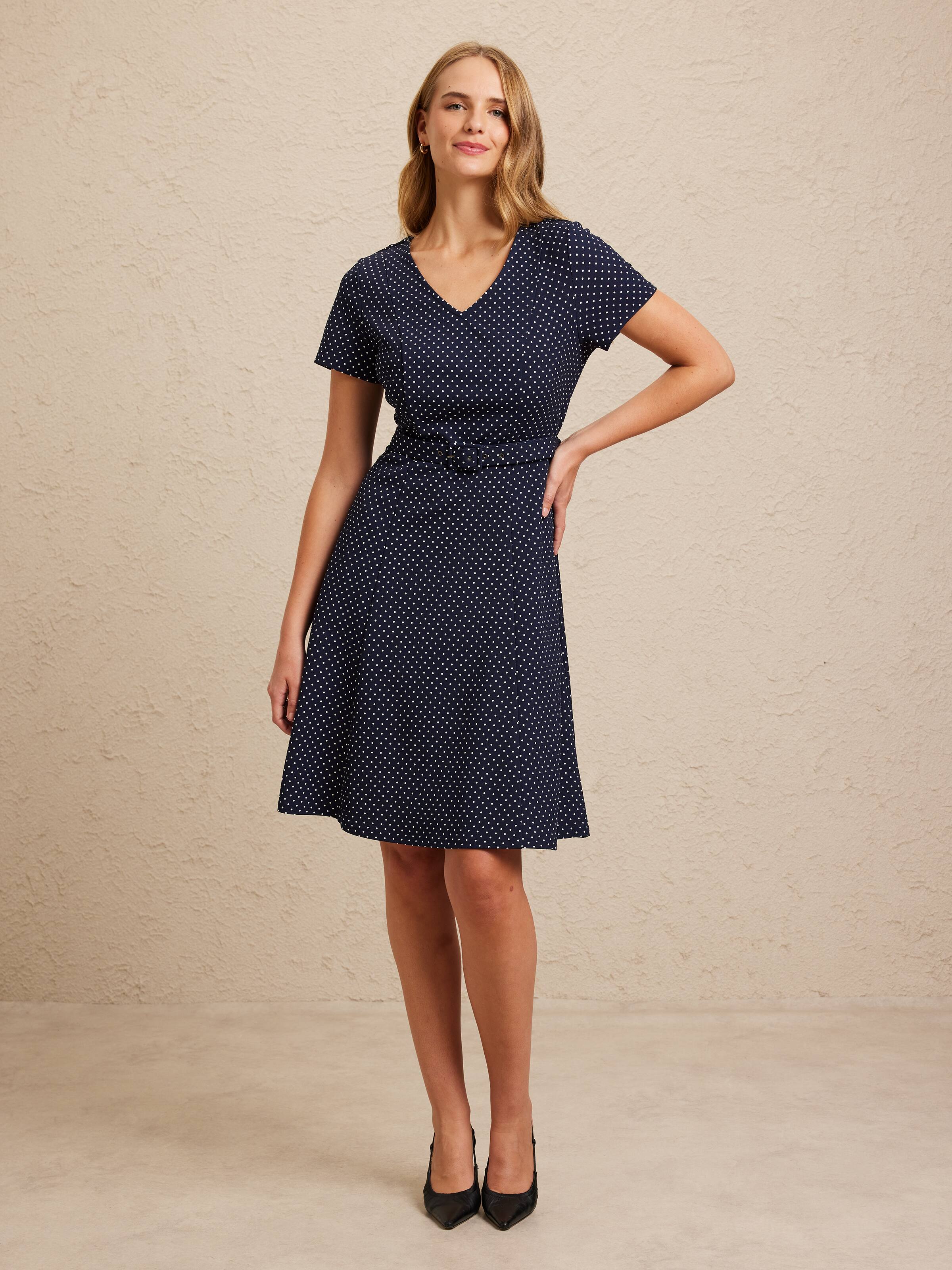 Belted Fit & Flare Work Dress