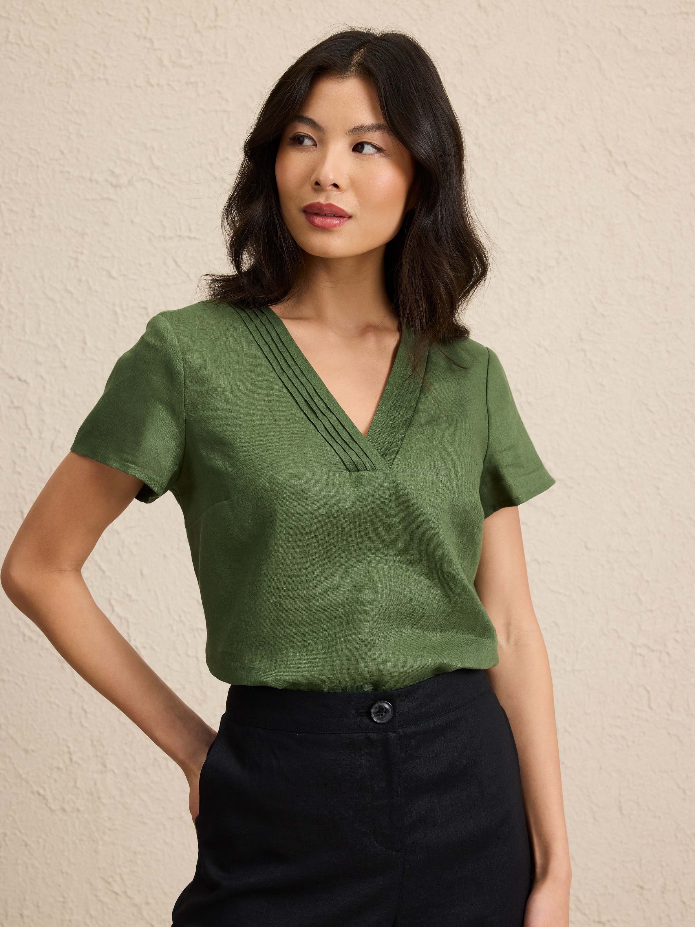 Pintuck Linen Blouse