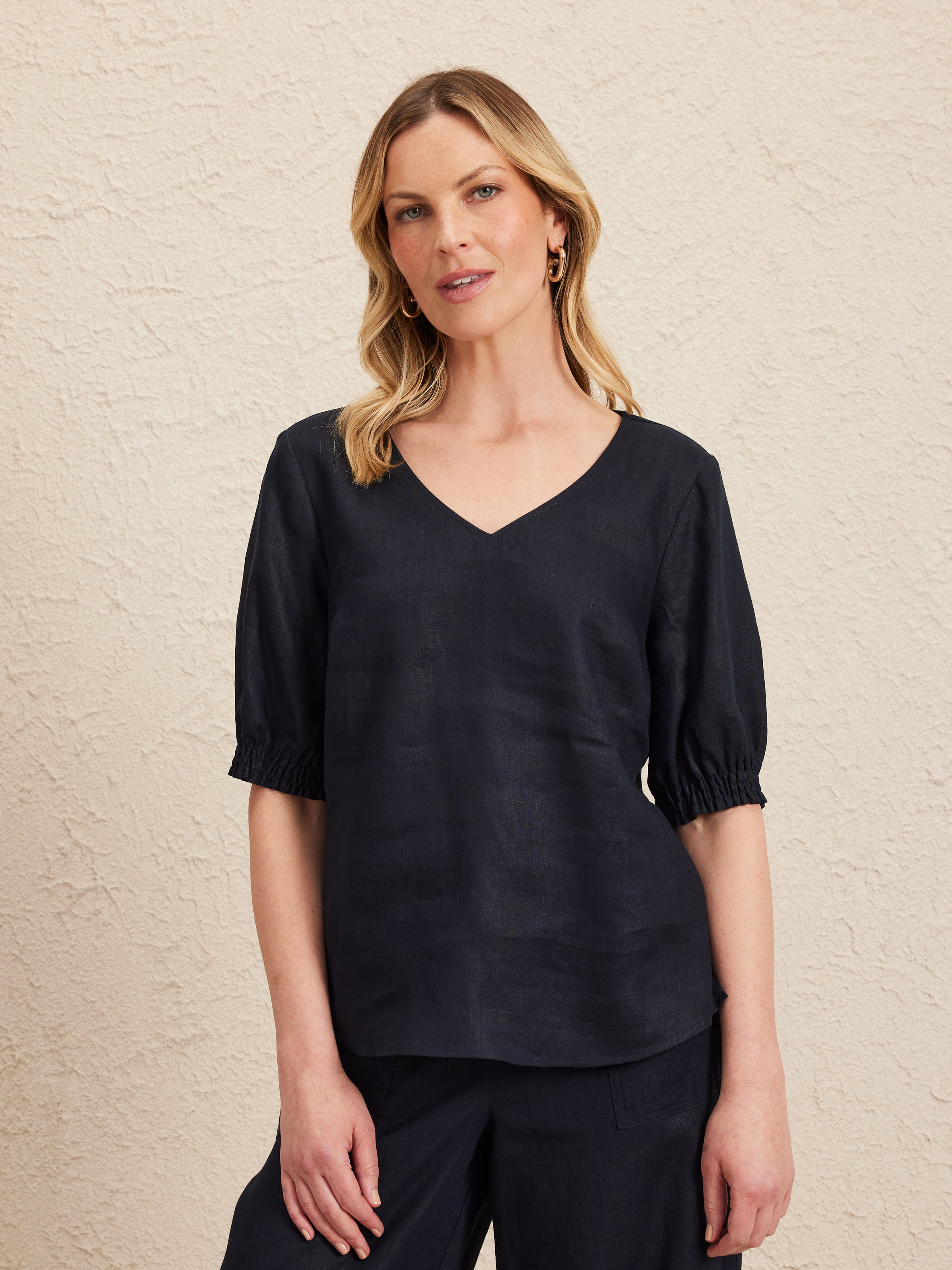V Neck Linen Top