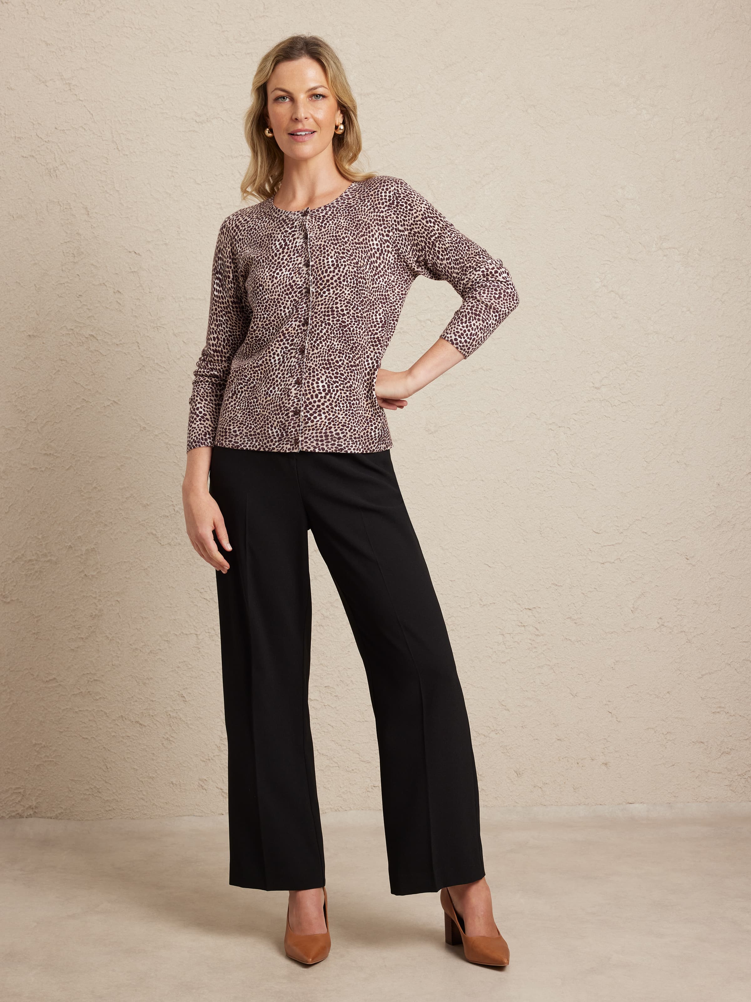 Long Sleeves Penny Printed Button Cardi