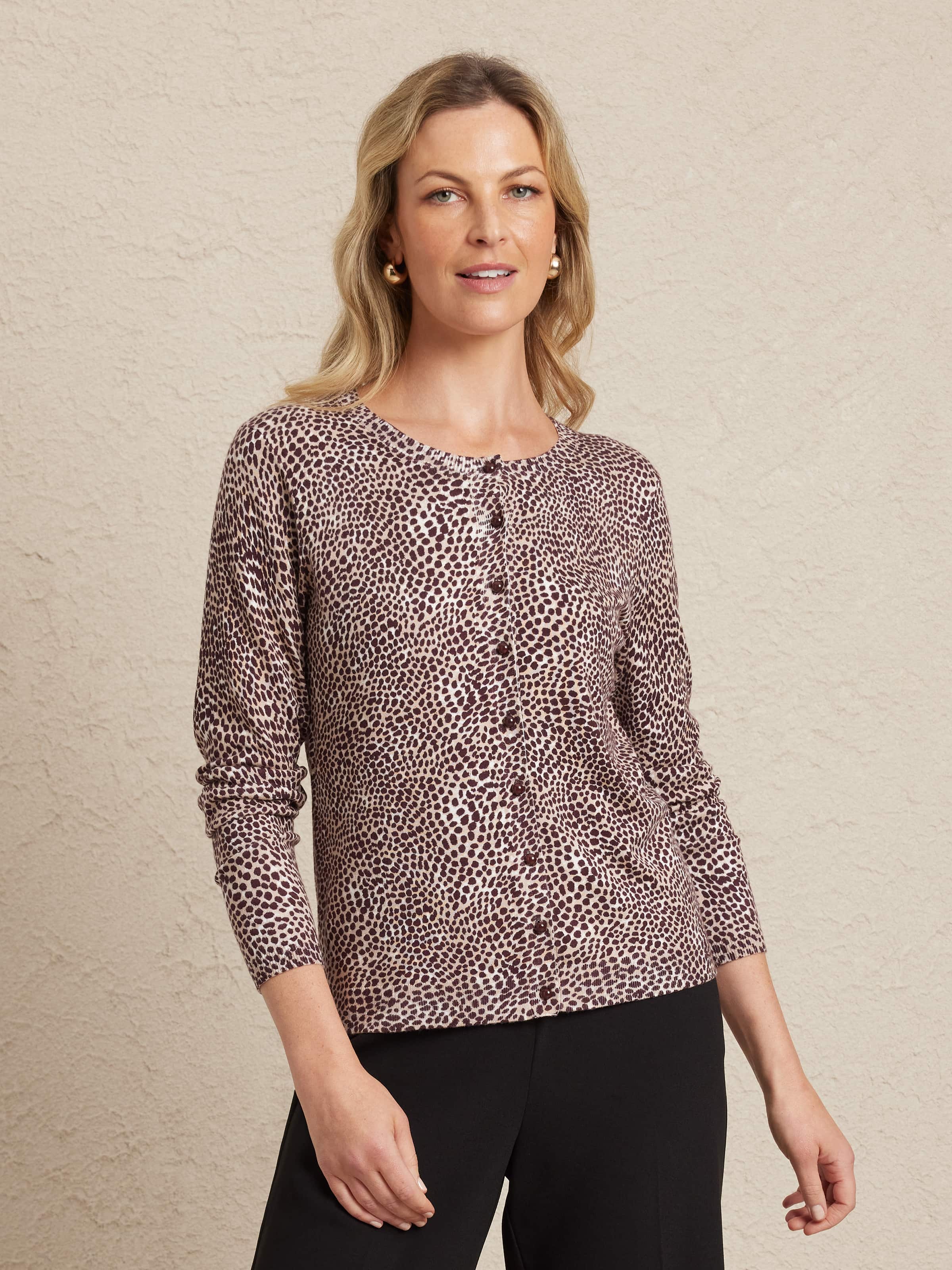 Long Sleeves Penny Printed Button Cardi