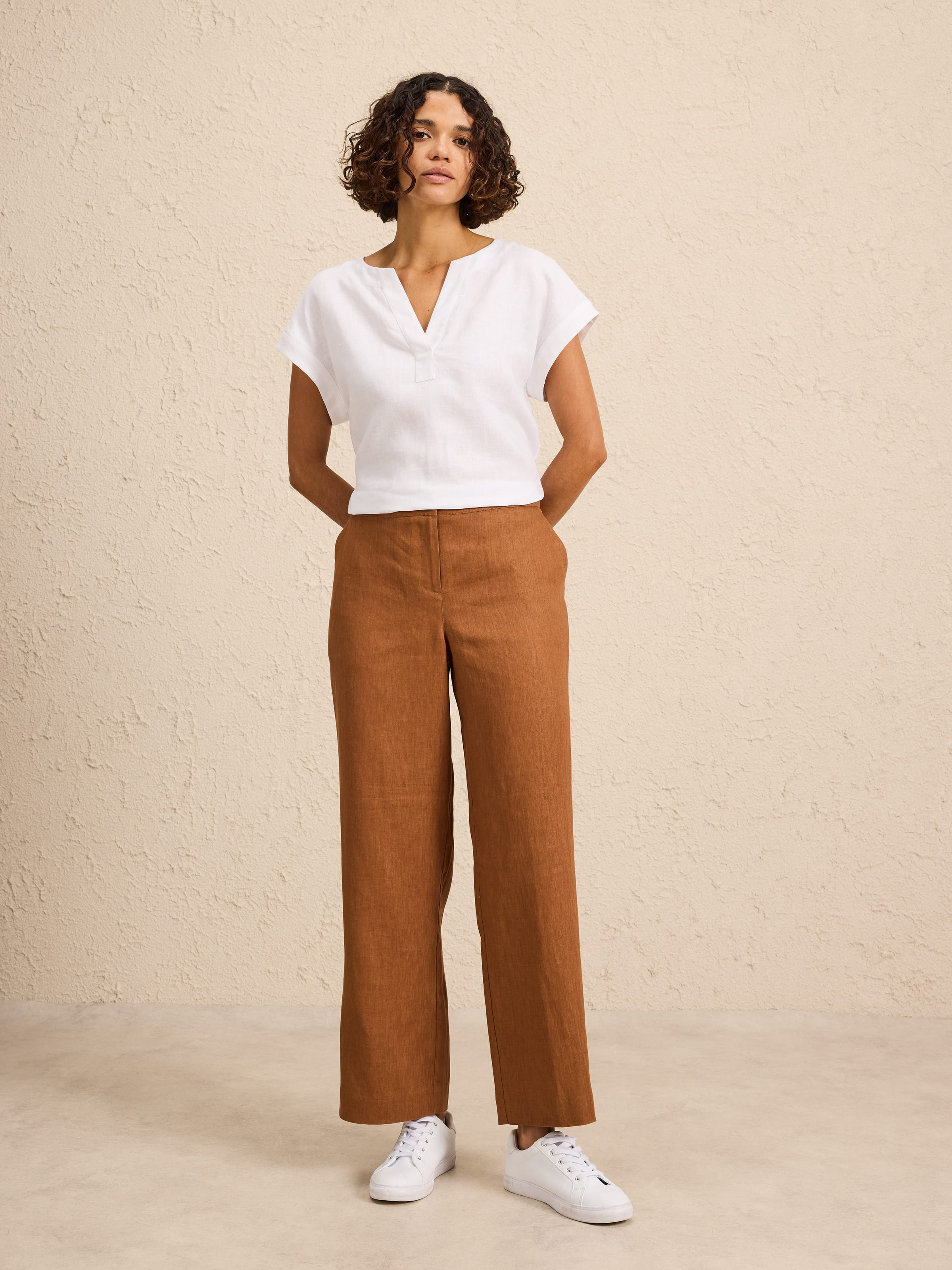 Notch Neck Linen Blouse