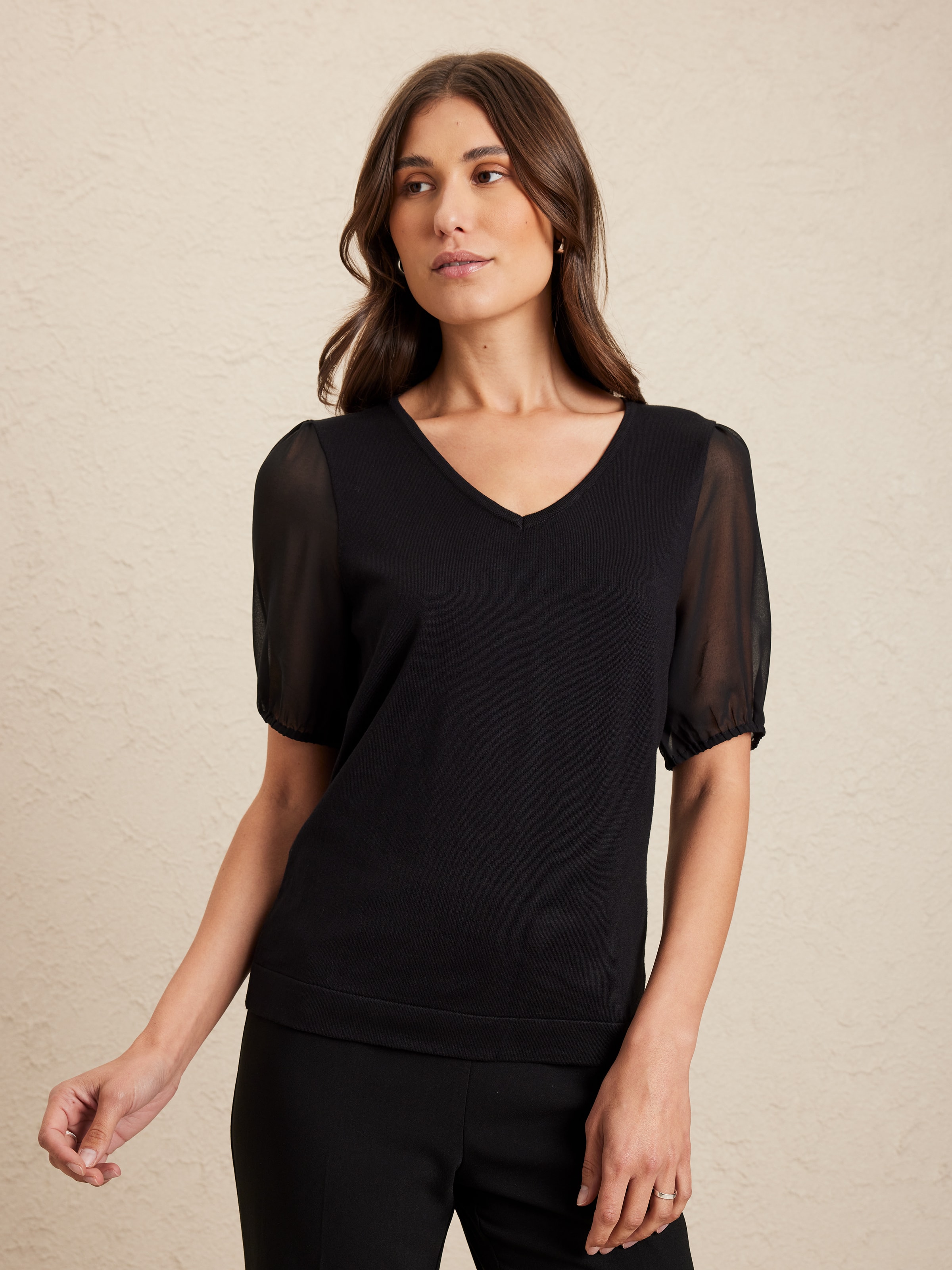 Elbow Sheer Alley V Neck Jumper