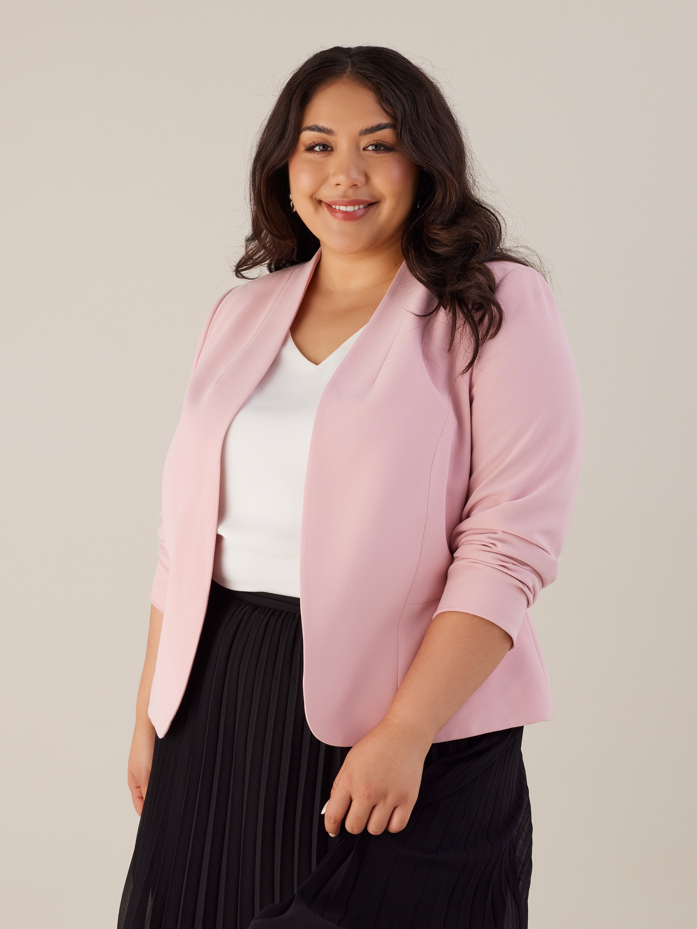 Plus size collarless on sale coat