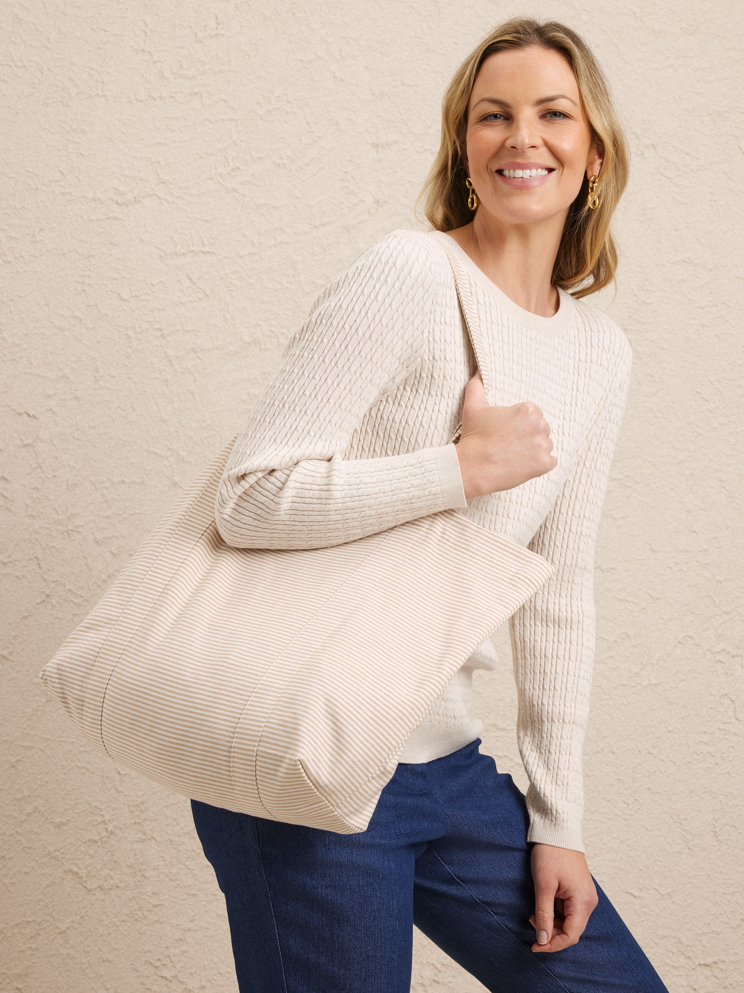 Stripe Cotton Blend Tote Bag