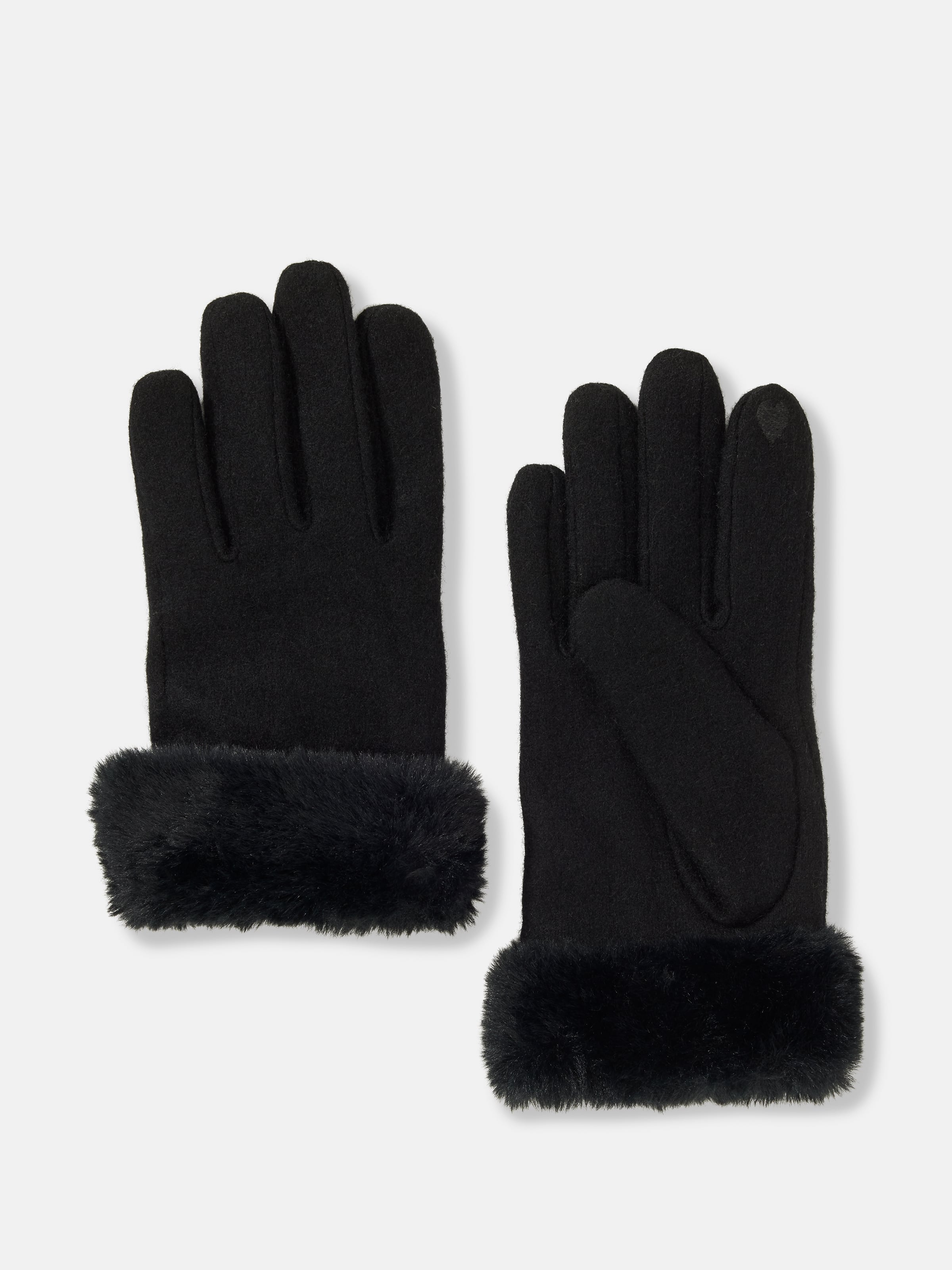 Fur Trim Wool Blend Gloves