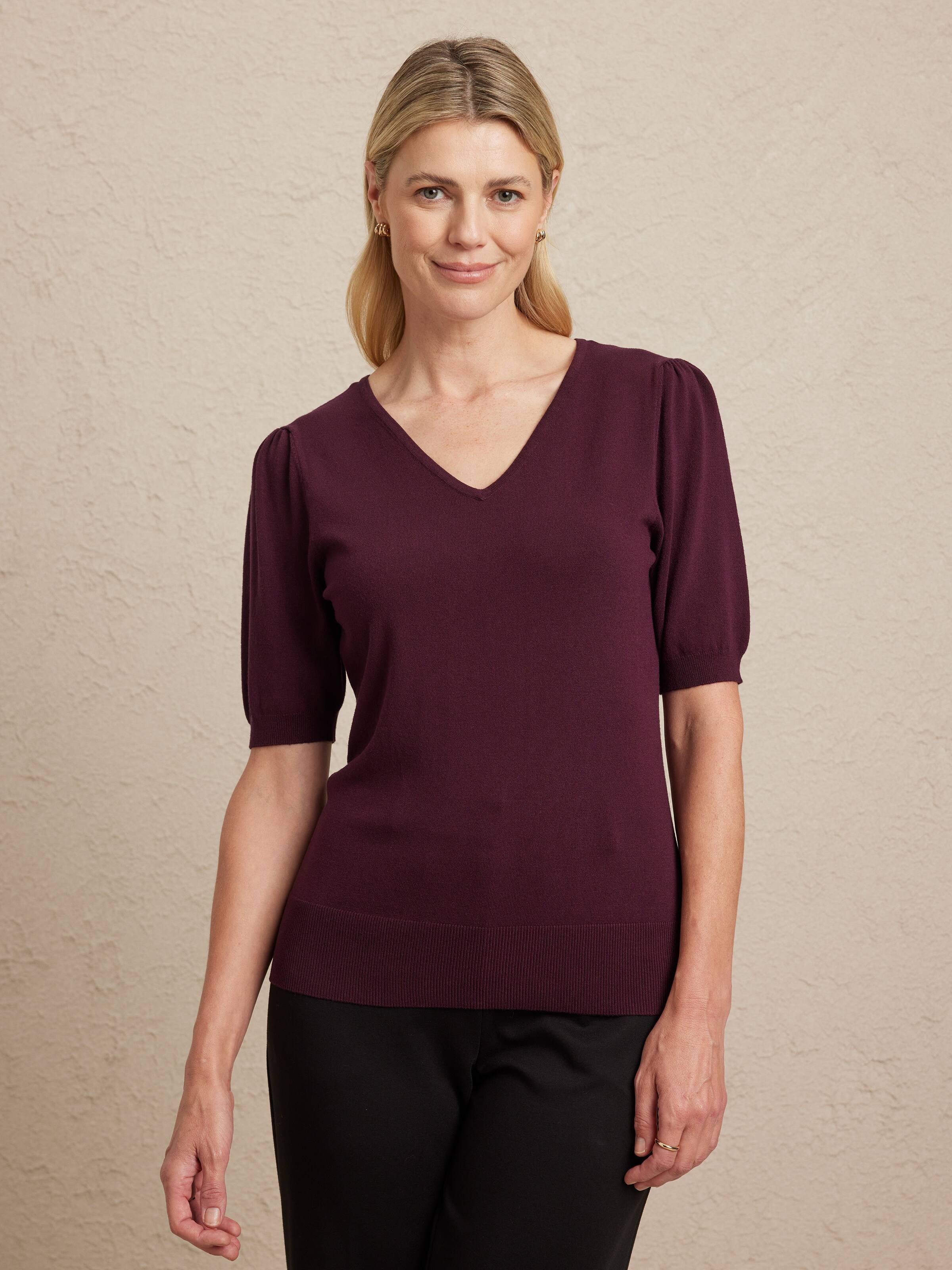 Nova V-Neck Puff Sleeve Elbow Jumper