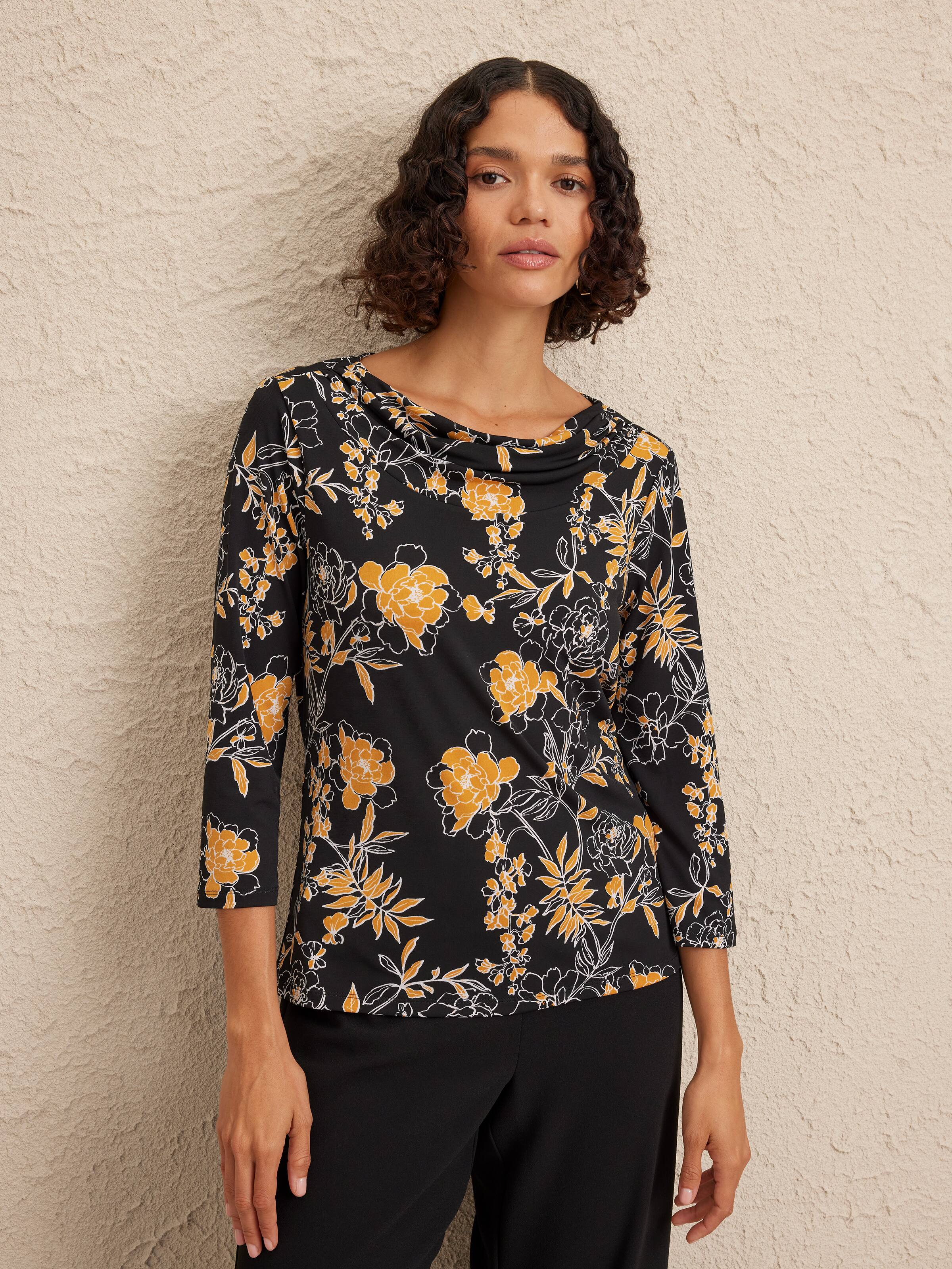 3/4 Cori Cowl Neck Jersey Top