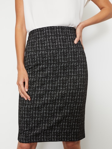 Ponte Check Pencil Skirt                                                                                                        