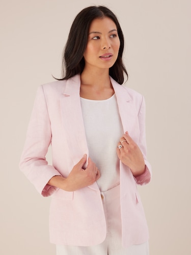Cuffed Linen 3/4 Sleeve Blazer                                                                                                  