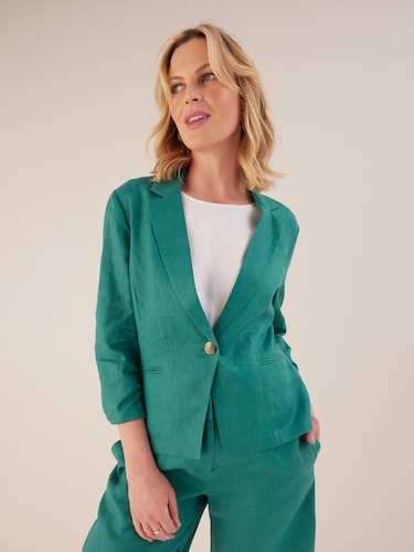 Rouched Sleeve Unlined Linen Jacket                                                                                             