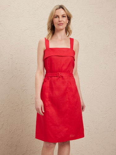 Sleeveless Kathy Belted Linen Dress                                                                                             