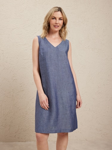 Sleeveless V Neck Lola Linen Shift Dress                                                                                        