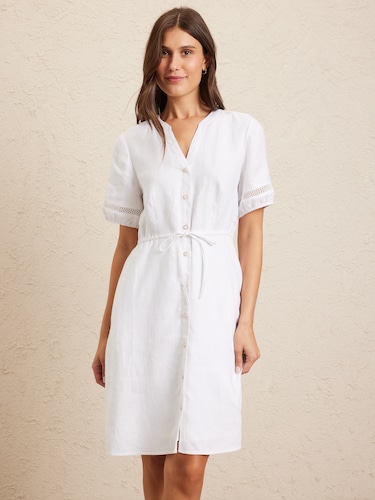 Lara Lace Trim Linen Dress                                                                                                      