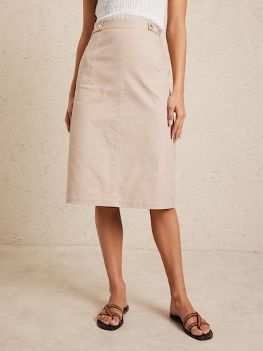 Tab Waist Oxford Midi Skirt                                                                                                     