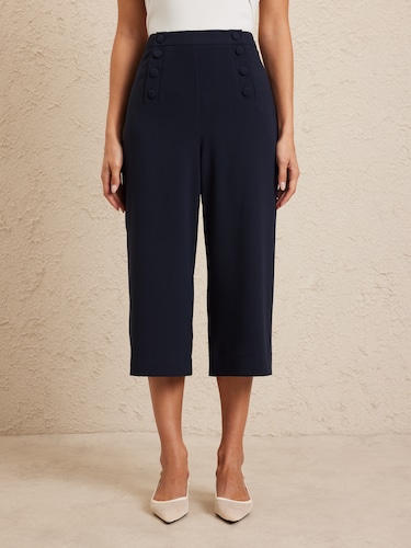 Button Front Crepe Culotte                                                                                                      