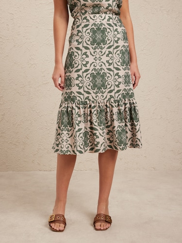 Textured Viscose Frill Hem Skirt                                                                                                