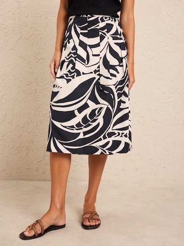 Cotton Print Midi Skirt                                                                                                         