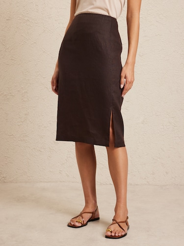Linen Pencil Split Skirt                                                                                                        