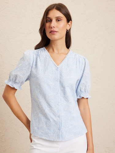 Camille Cotton Broderie Top                                                                                                     