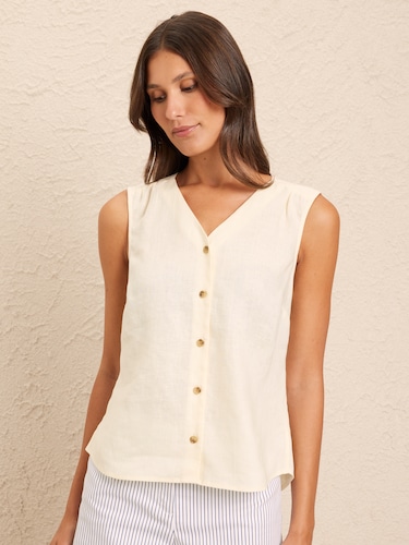 Sophie Linen Sleeveless Shirt                                                                                                   