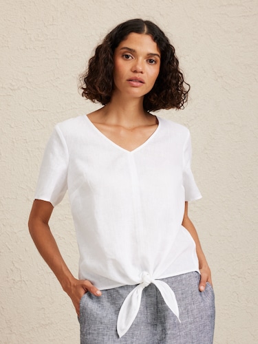 Tie Front Linen Top                                                                                                             