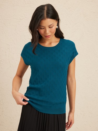 Cleo Checkered Geo Knit Top                                                                                                     