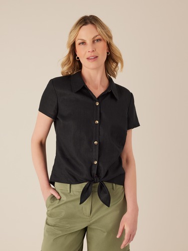 Tie Front Linen Top                                                                                                             
