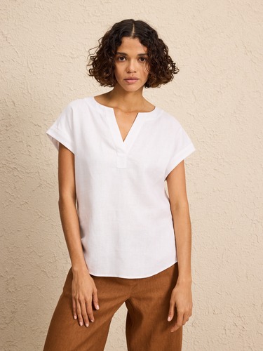 Notch Neck Linen Blouse                                                                                                         