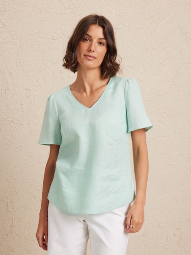 Ainsley V Neck Linen Top                                                                                                        