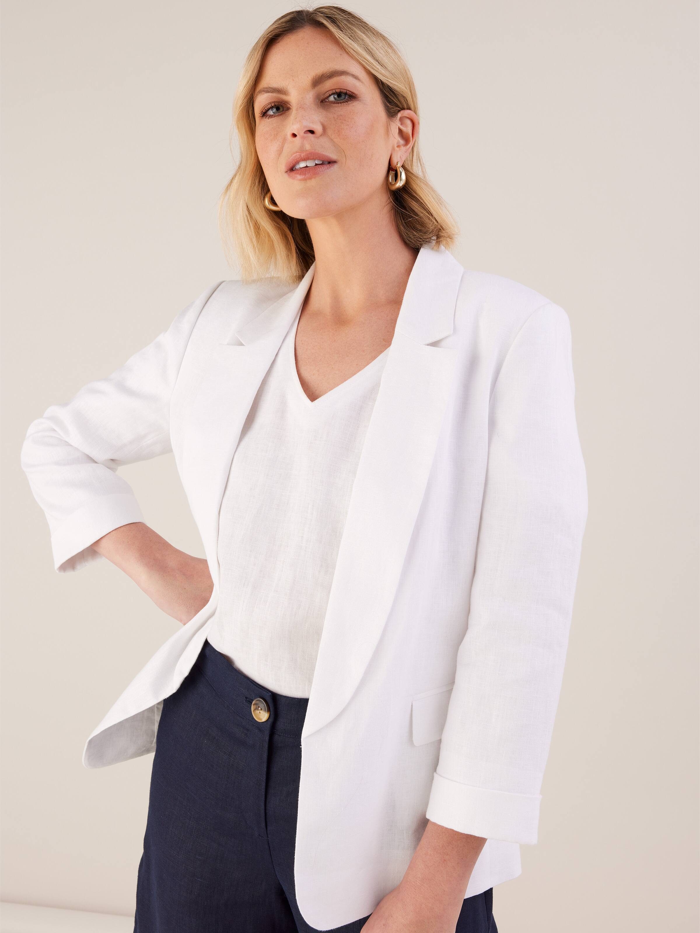 Cuffed Linen 3/4 Sleeve Blazer JacquiE Online