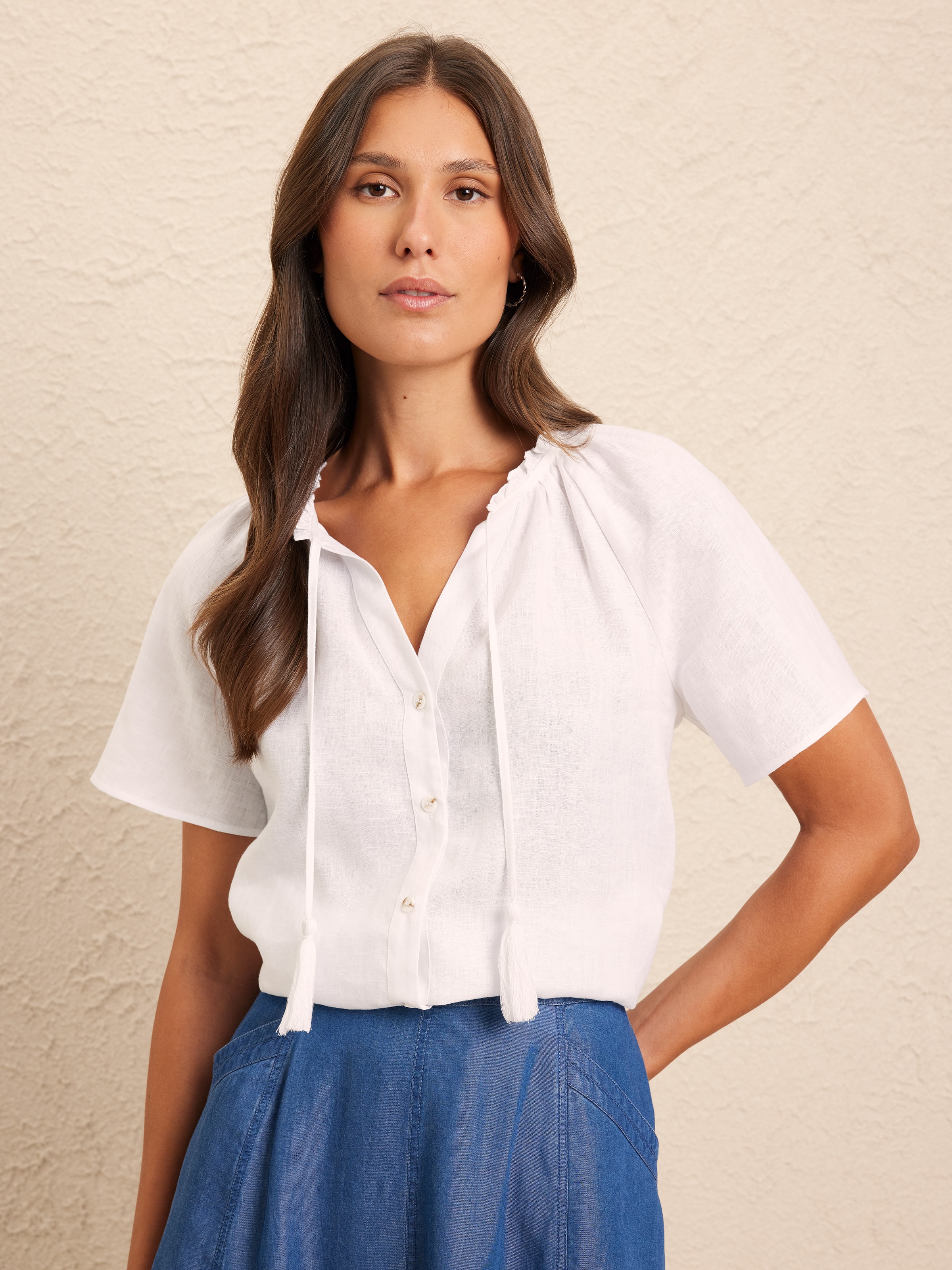 Lucie Mae Linen Top - White