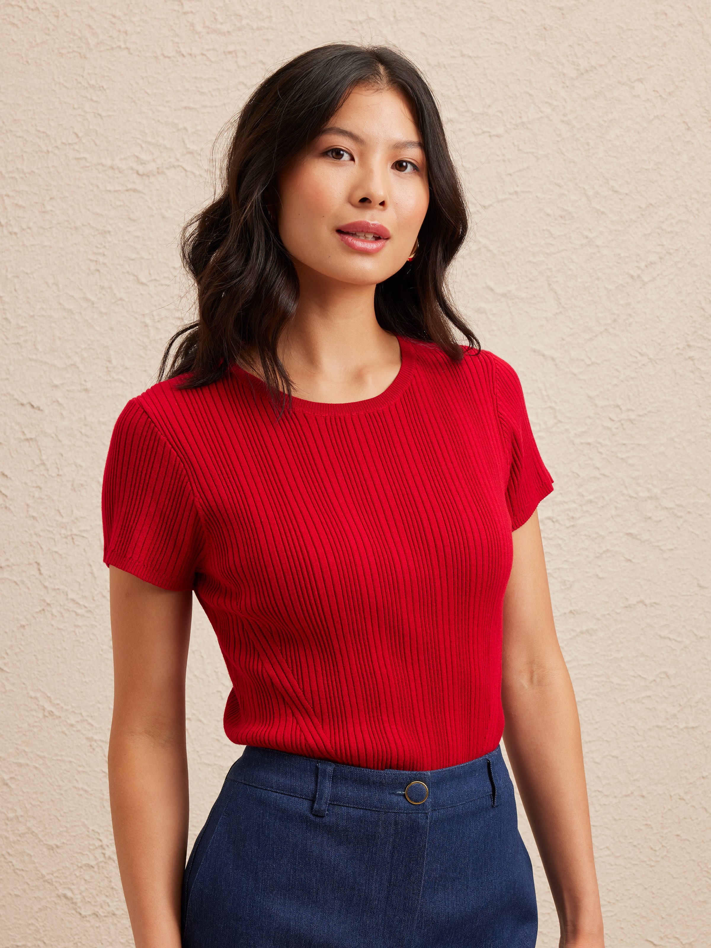 Garrett Rib Pointelle Top Candy Apple - LoveShackFancy