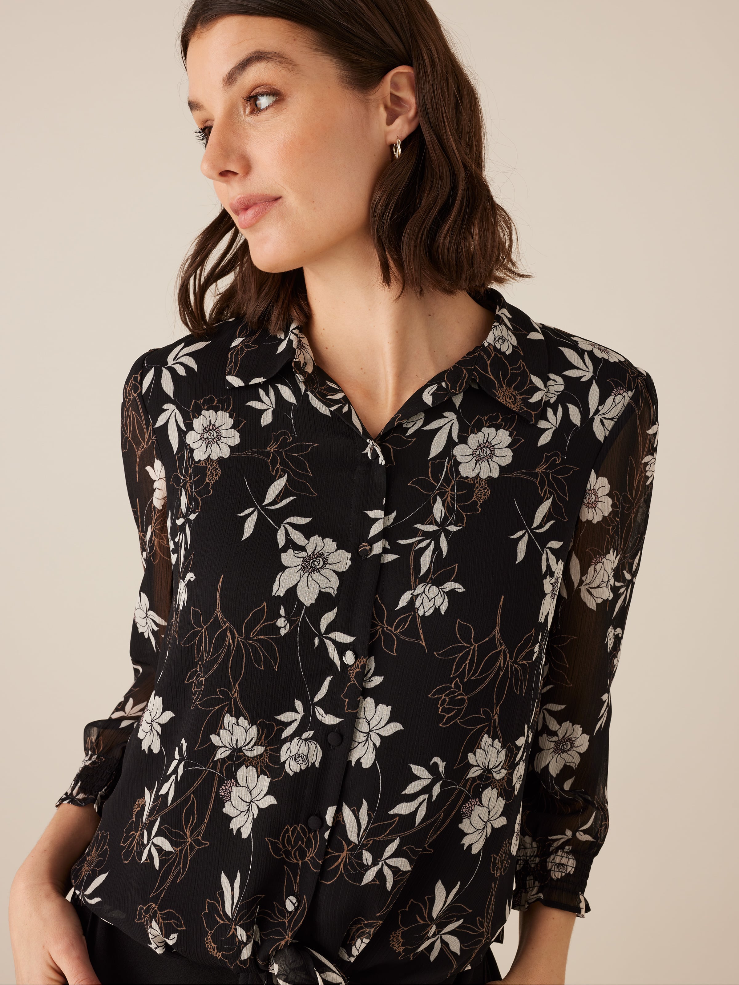 Louise Tie Front Blouse Outline Bloom - JacquiE Online